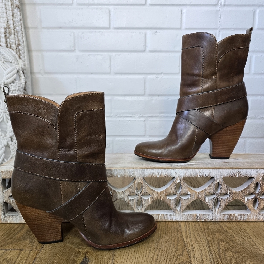 Frye Brown Heeled Boots with Buckle - Picture 7 of 14